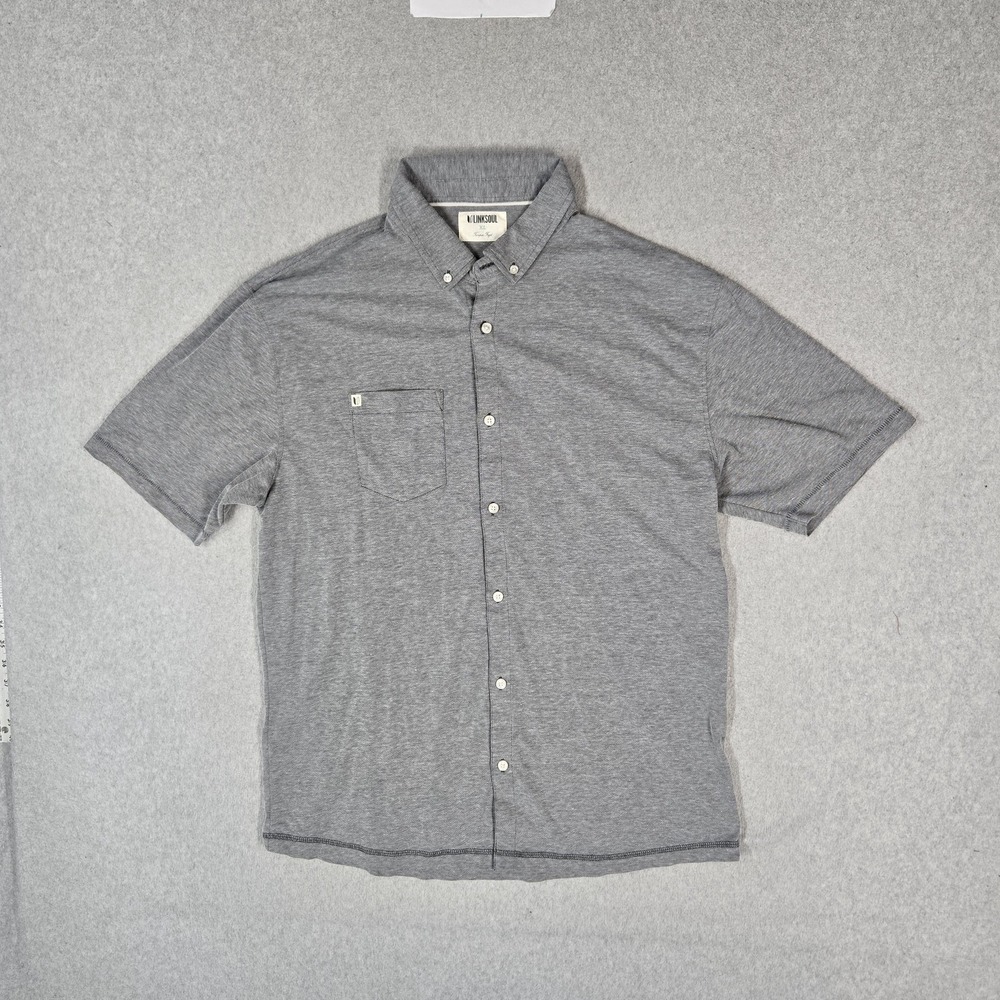 Linksoul Men Button Up Shirt XL Gray Casual Shirt Tempus Fugit